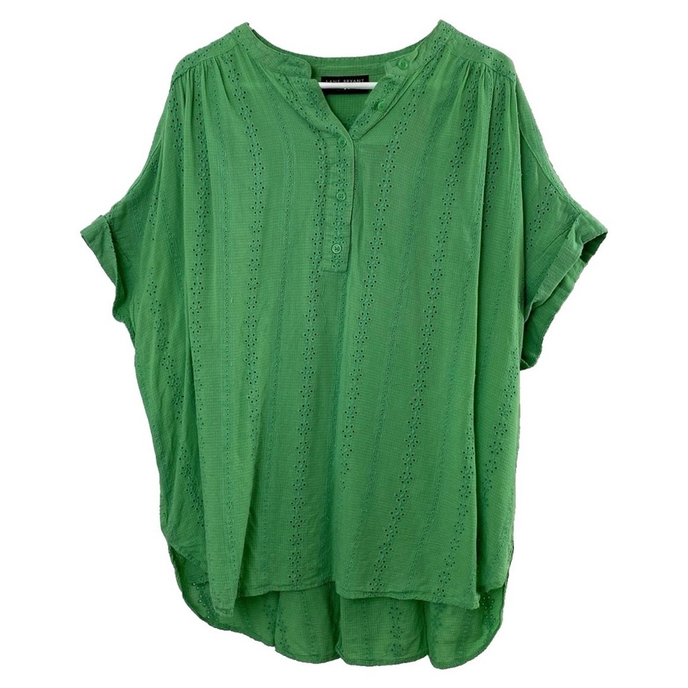 Lane Bryant Green Embroidered Eyelet Blouse - 22